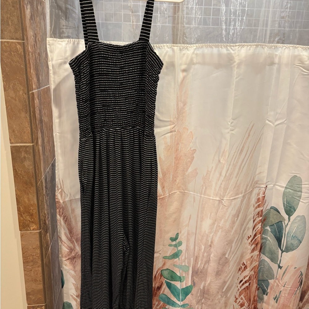 Zenana Outfitters Black and White Striped Jumpsuit